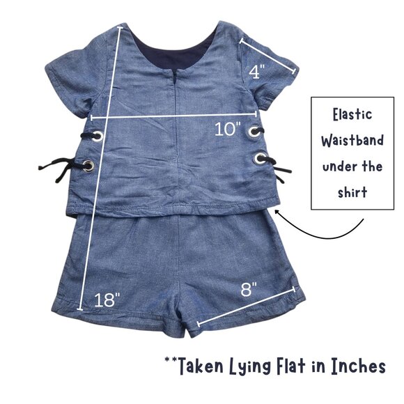 Zara Girls Romper Blue Chambray Grommet Lace Short Sleeve w/Elastic Waist Size 4 - Picture 11 of 12